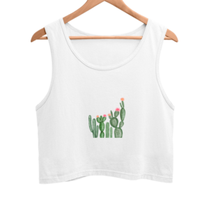 Female Crop Tank – Watercolor Wild Cactus with Floral Tips