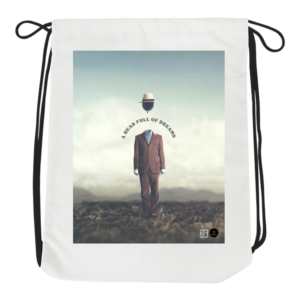 Drawstring Bag – A Head Full of Dreams | Surreal Floating Head Design