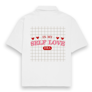 Unisex Oversized Shirt - "In My Self Love Era" with Checkered Background (White, Sizes S-3XL)