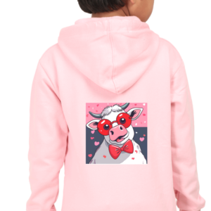 Kids Hoodie - Funky Cow with Red Glasses & Bow (Black, Grey Melange, Red, Baby Pink, Yellow | 0M-11Y)
