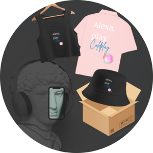 Quantum Bundle – Alexa, Play Coldplay (Crop Tank Top, Oversized Shirt & Bucket Hat)