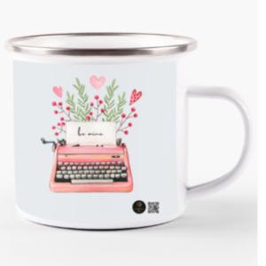 "Be Mine" – White Enamel Mug (11oz) – Vintage Typewriter Design