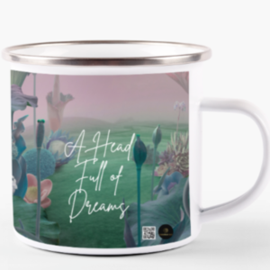 A Head Full of Dreams White Enamel Mug (11oz) – Dreamy Nature Background