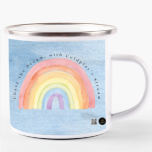 White Enamel Mug (11oz) – Chase the Dream, with a Coldplay Stream Design