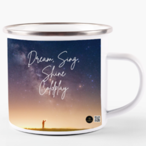 White Enamel Mug 11oz – Dream, Sing, Shine, Coldplay Starry Night Design