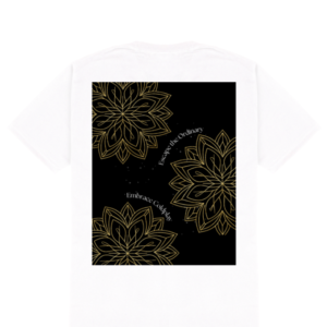 Men’s Standard Crew T-Shirt – Escape the Ordinary, Embrace Coldplay Golden Geometric Flowers with Starry Constellation Design