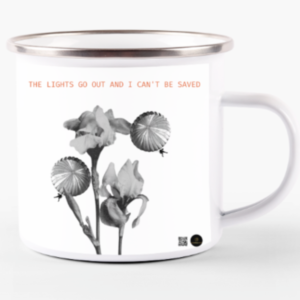 White Enamel Mug 11oz - The Lights Go Out | Artistic Parachutist & Flower Design