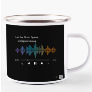 White Enamel Mug - Let the Music Speak, Coldplay Unique | Digital Music Interface Design