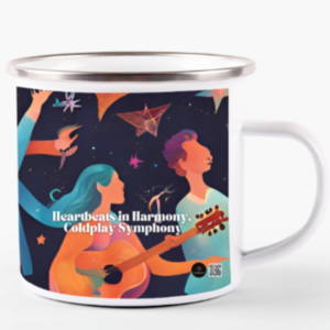White Enamel Mug - Heartbeats in Harmony, Coldplay Symphony | Music & Dance Art