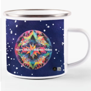 White Enamel Mug - Stars Align, Coldplay Shine | Geometric Cosmic Art