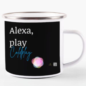 White Enamel Mug (11oz) – Alexa Play Coldplay | Colorful Ball Design