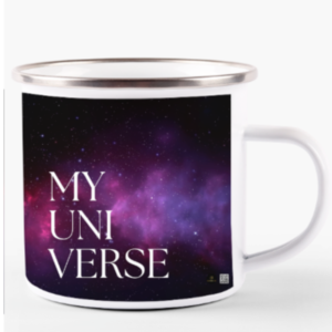 White Enamel Mug – My Universe | Starry Purplish Black Background