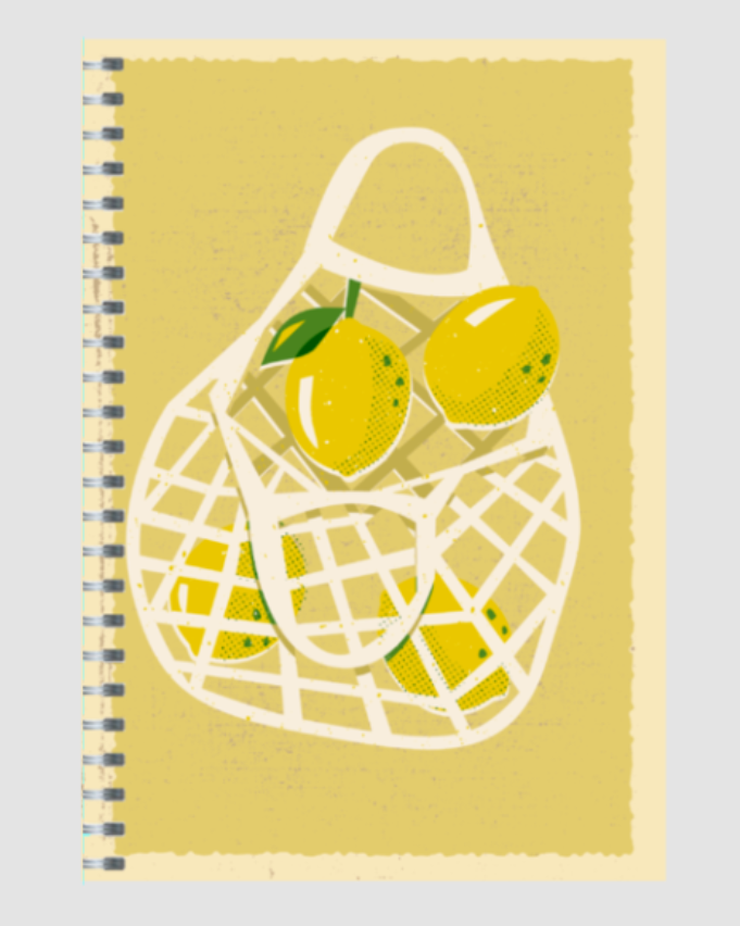 Ruled Notepad – Lemons in a White Net Bag Artistic Illustration