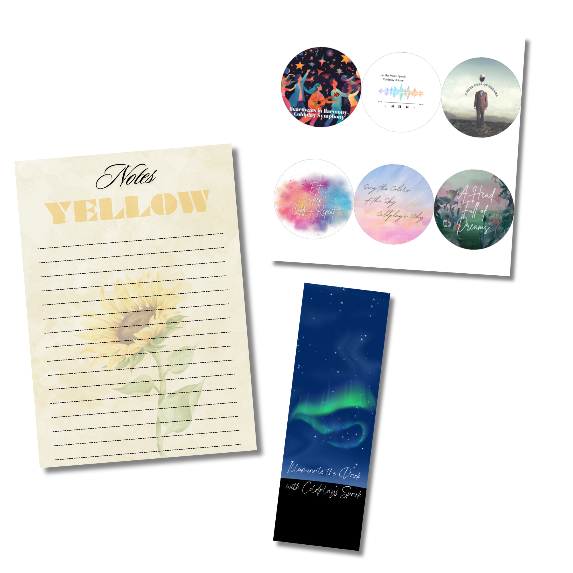 Coldplay Symphony Stationery Set – Stickers, Bookmark & Notepad for Music Lovers