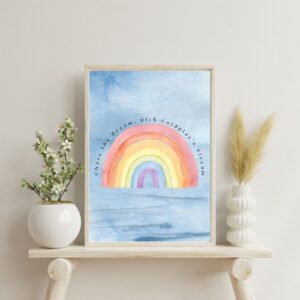 Coldplay Themed Wall Art – 'Chase the Dream with Coldplay’s Dream' – Watercolor Rainbow – 29.7x42cm