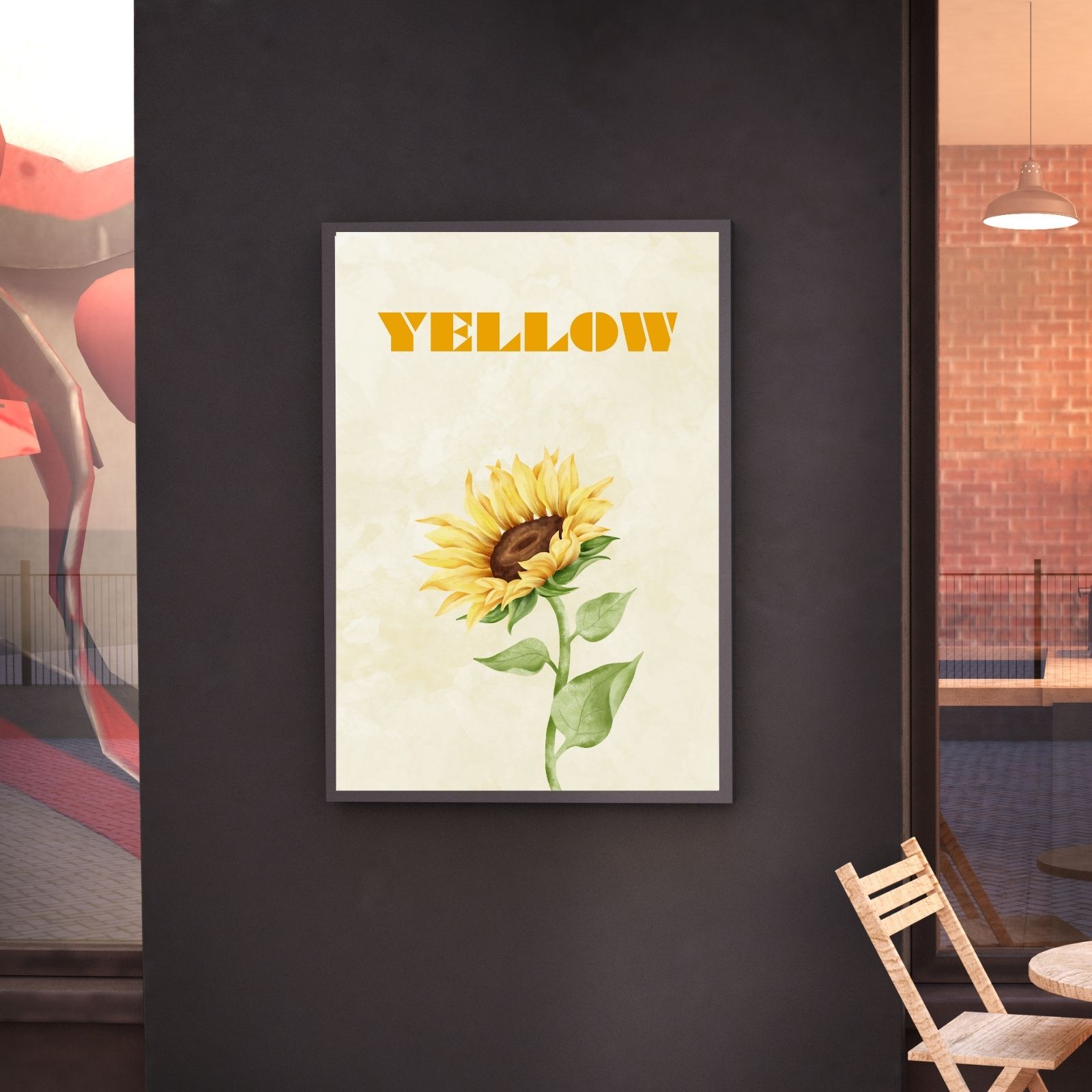 Coldplay Themed Wall Art – 'Yellow' – Sunflower in the Center with Yellow Background – 29.7x42cm