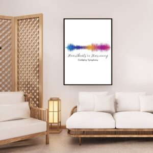 Heartbeats in Harmony, Coldplay Symphony – Colorful Music Lines Wall Art – 29.7x42cm – Printable & Digital Use