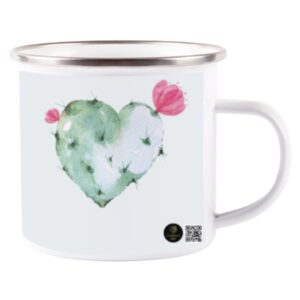 White Enamel Mug - "Cactus Heart" Design