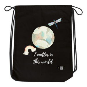 Drawstring Bag – "I Matter in the World" Watercolor Earth Design