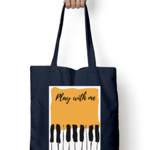 Music-Themed Tote Bag – "Play with Me" Piano Design, Reusable and Eco-Friendly