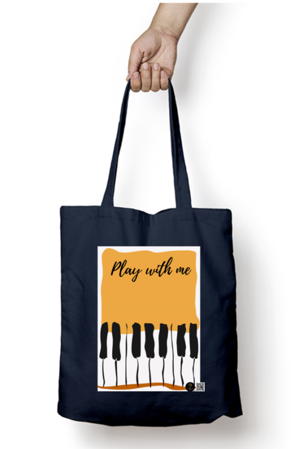 Music-Themed Tote Bag – "Play with Me" Piano Design, Reusable and Eco-Friendly