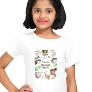 Friends Discover Together Girls T-Shirt - Light Edition | Cute Woodland Animal Print | Adventure and Nature Tee