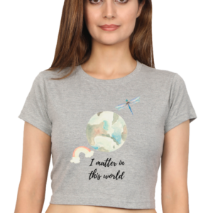 Female Crop Top (XS-XXL) – "I Matter in the World" Watercolor Earth Design