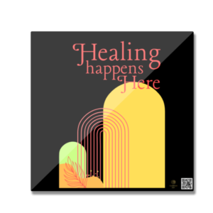 Square Fridge Magnet – "Healing Happens Here" Minimalist Geometric Design