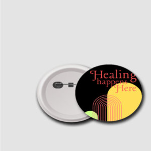 75mm Badge – "Healing Happens Here" Geometric Minimalist Design