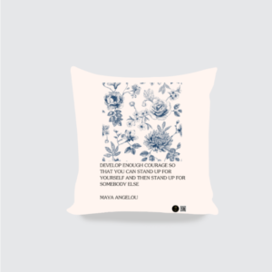 AOP Cushion Cover 16x16 – "Strength in Courage" Inspirational Floral Design