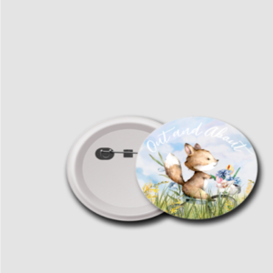 Out and About 44mm Badge | Adorable Fox & Nature Theme | Cute Pin for Kids & Nature Lovers