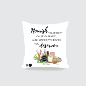 Nourish & Flourish Cushion Cover – Inspirational Quote Decorative Pillow Cover for Wellness Corners, Reading Nooks & Self-Care Spaces (16x16 inches)