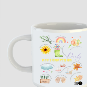 Daily Affirmations White Coffee Mug – Motivational Quote Mug with Watercolour Art