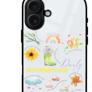 iPhone 16 Glass Case – Daily Affirmations Design | Protective Motivational Phone Cover with Watercolour Art