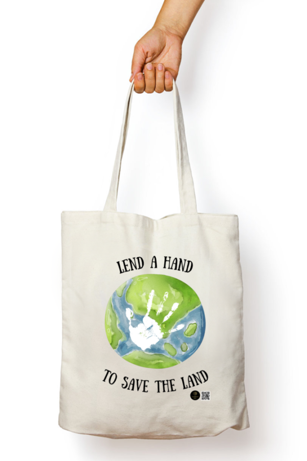 "Lend a Hand to Save the Land – Eco-Friendly Canvas Tote Bag – Reusable Shopping Bag"