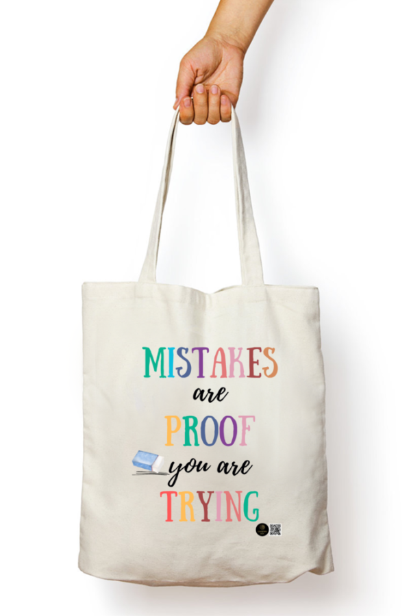 "Motivational Tote Bag – 'Mistakes Are Proof You Are Trying'