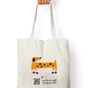 Doggy Goes Scootin’ - QR Coded White Tote Bag