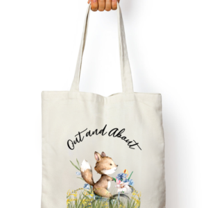 Out and About White Preschool Tote Bag | Cute Fox and Wildflower Design | Perfect for Little Explorers