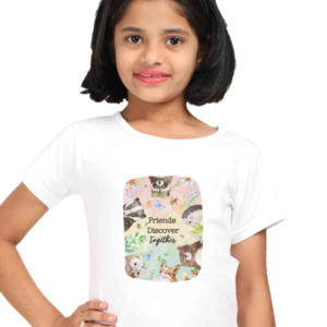Friends Discover Together Girls' T-Shirt | Cute Woodland Animal Print | Adventure & Nature Tee