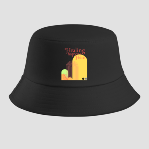 Black Bucket Hat – "Healing Happens Here" Minimalist Geometric Design