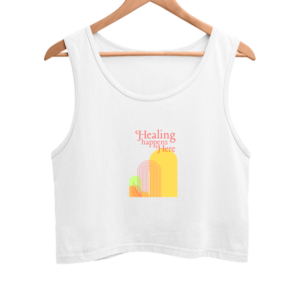 Female Crop Tank (XS-XXL) – "Healing Happens Here" Geometric Inspirational Design