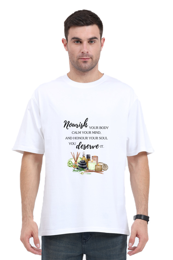 Nourish & Flourish Unisex Oversized T-Shirt – Self-Care Quote Tee, Wellness Graphic Shirt