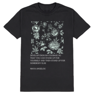 Male Standard Crew T-Shirt (S-XXL) – "Strength in Courage" Motivational Floral Design