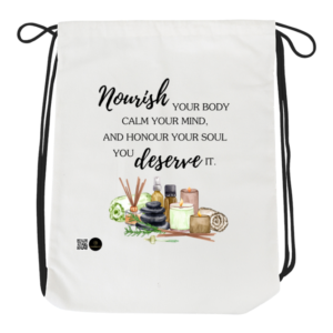 Nourish & Flourish Drawstring Bag – Mindfulness-Inspired Self-Care Quote Gym Sack