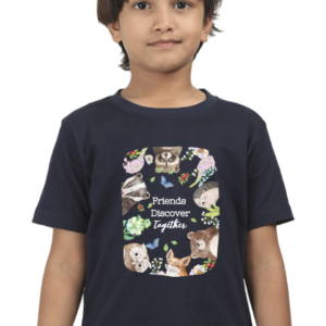 Friends Discover Together Boys T-Shirt - Dark Edition | Cute Woodland Animal Print | Adventure & Nature Tee