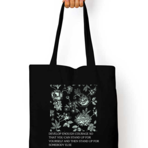 Zipper Tote Bag – "Strength in Courage" Inspirational Floral Design