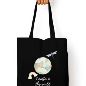Zipper Tote Bag – "I Matter in the World" Watercolor Earth Design