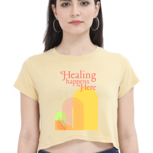 Female Crop Top (XS-XXL) – "Healing Happens Here" Geometric Inspirational Design