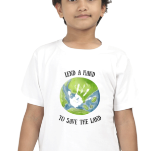 Kids' Eco-Friendly Crew Neck T-Shirt – 'Lend a Hand to Save the Land' Earth