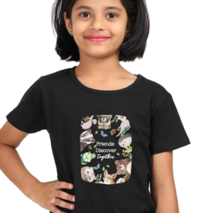 Friends Discover Together Girls T-Shirt - Dark Edition | Cute Woodland Animal Print | Adventure and Nature Tee